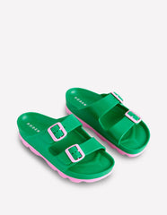 Lyla Double Buckle Sliders-Rich Emerald/Soft Pink / Boden