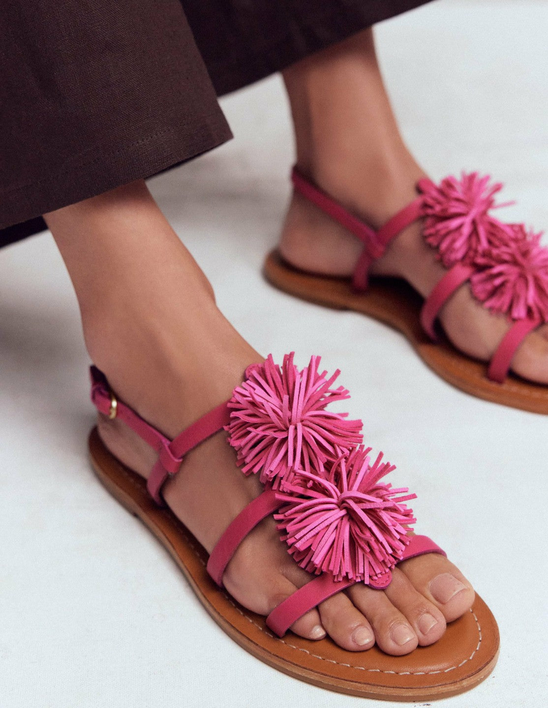 Pom Pom Flat Sandals-Pink / Boden Sale