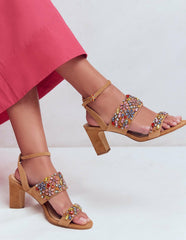 Embellished Block Heel Sandal-Tan Embellished / Boden us