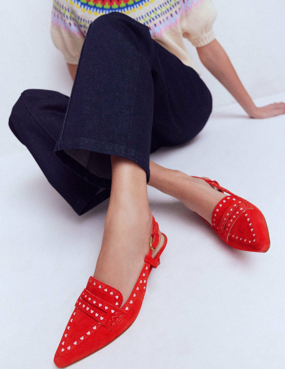 Brogue Slingback Kitten Heel-Red / Boden Discount