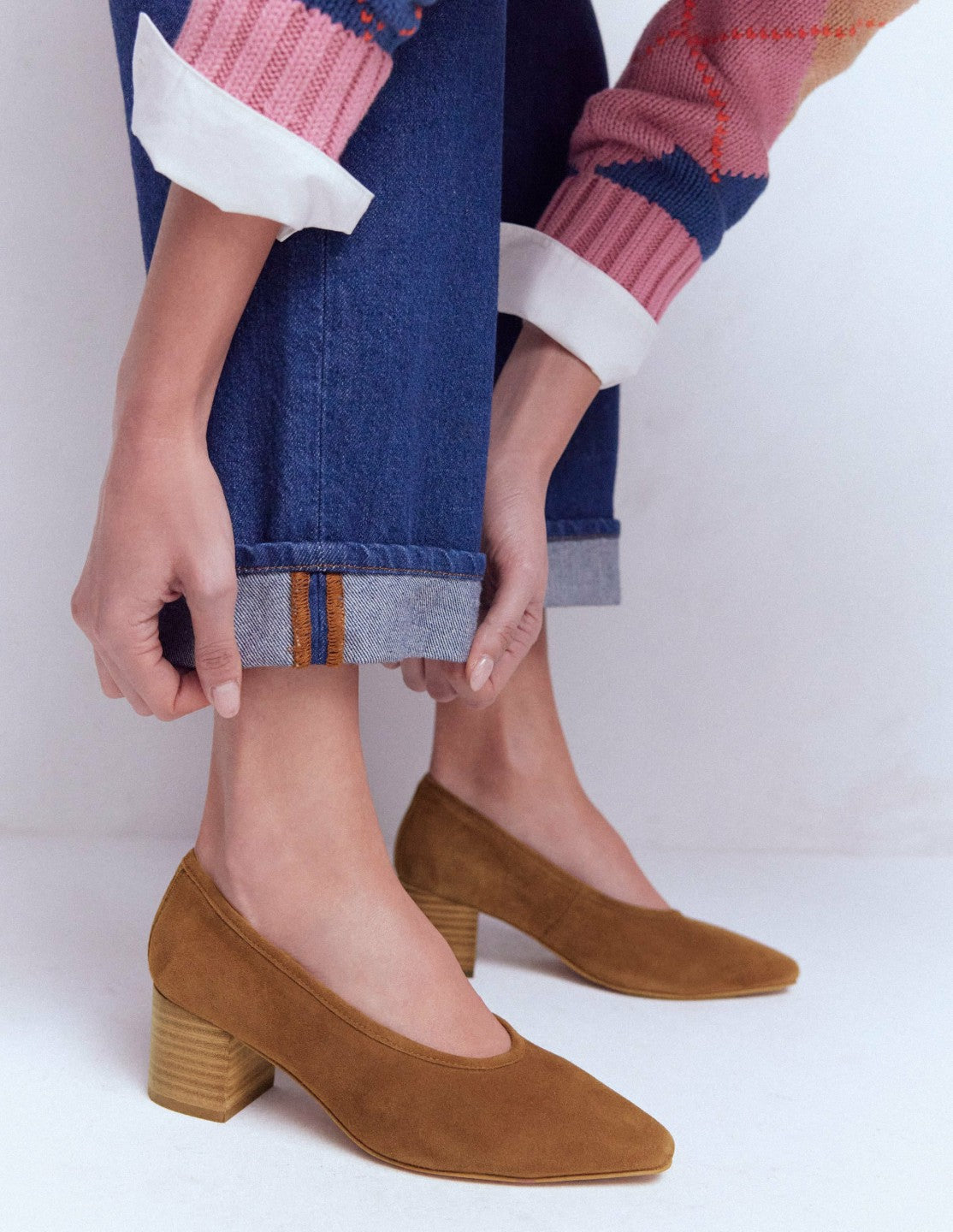 Closed Back Block Heel-Raw Umber / Boden Sale