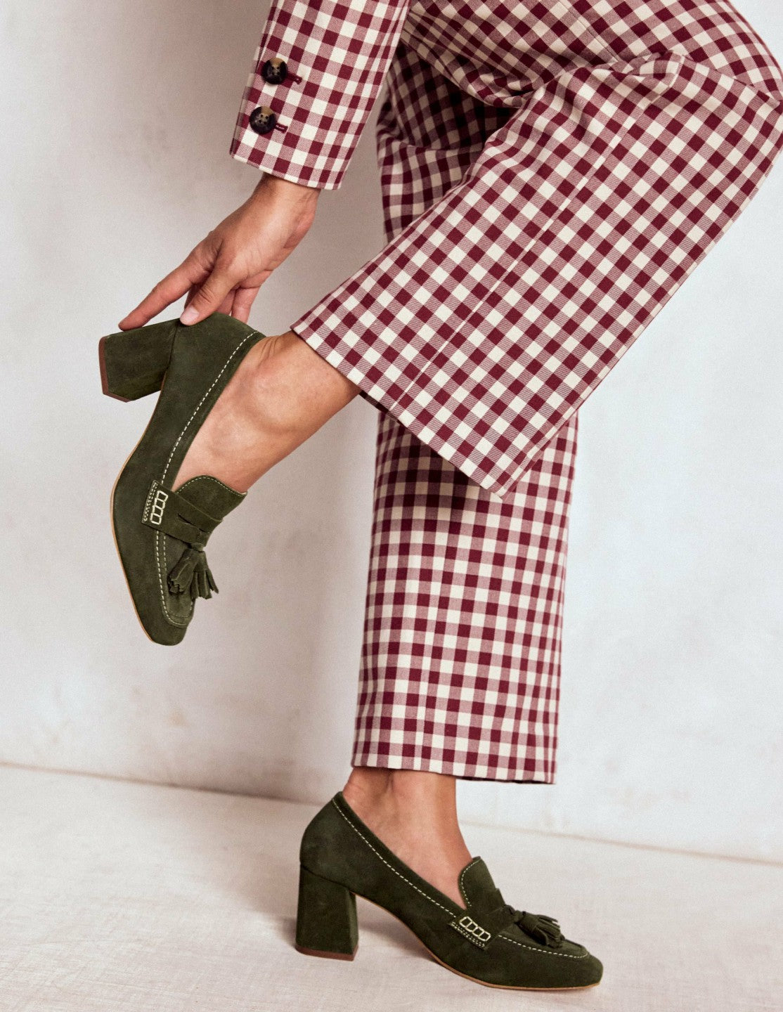 Sol Block Heeled Penny Loafers-Dark Moss / Boden Discount