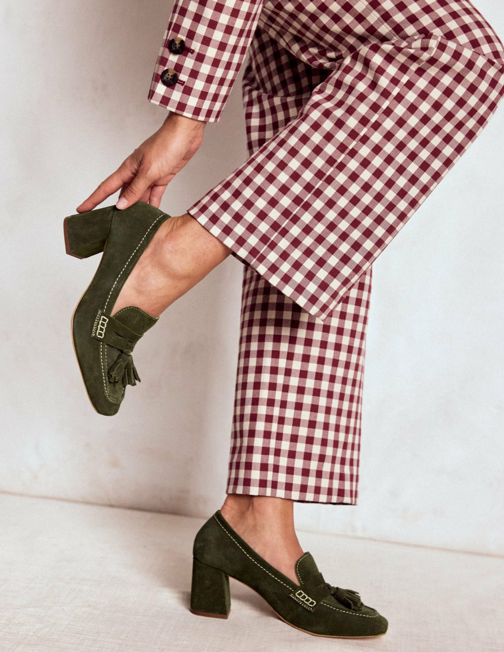 Sol Block Heeled Penny Loafers-Dark Moss / Boden Discount