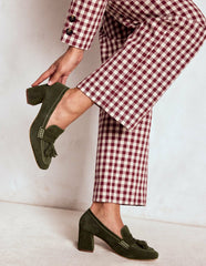 Sol Block Heeled Penny Loafers-Dark Moss / Boden Discount