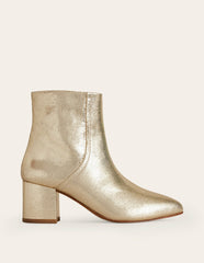 Block Heel Leather Ankle Boots-Gold / Boden Online