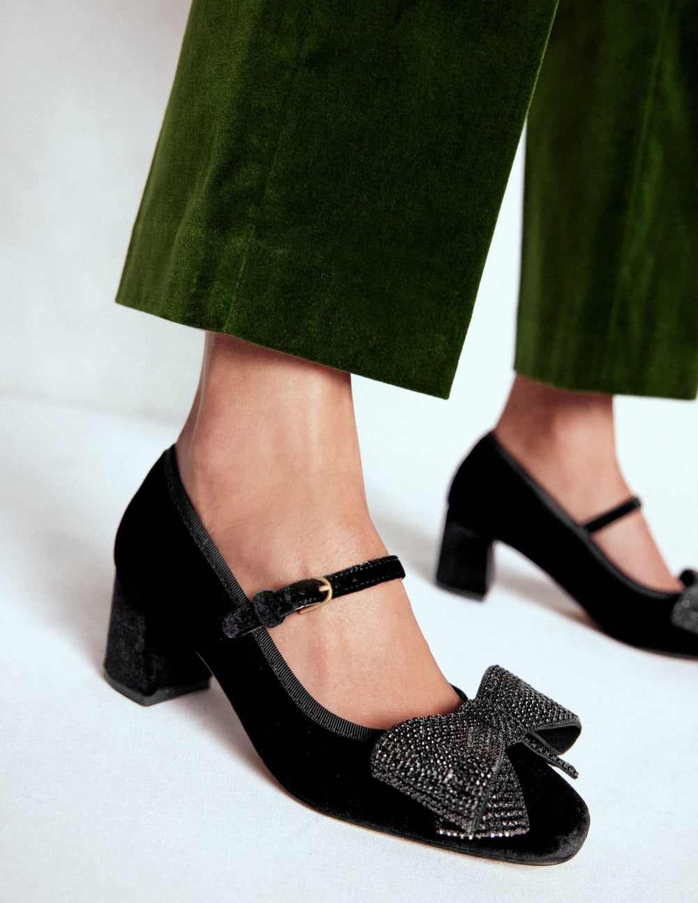 Embellished Bow Block Heels-Black / Boden On sale