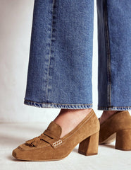 Sol Block Heeled Penny Loafers-Tan / Boden us