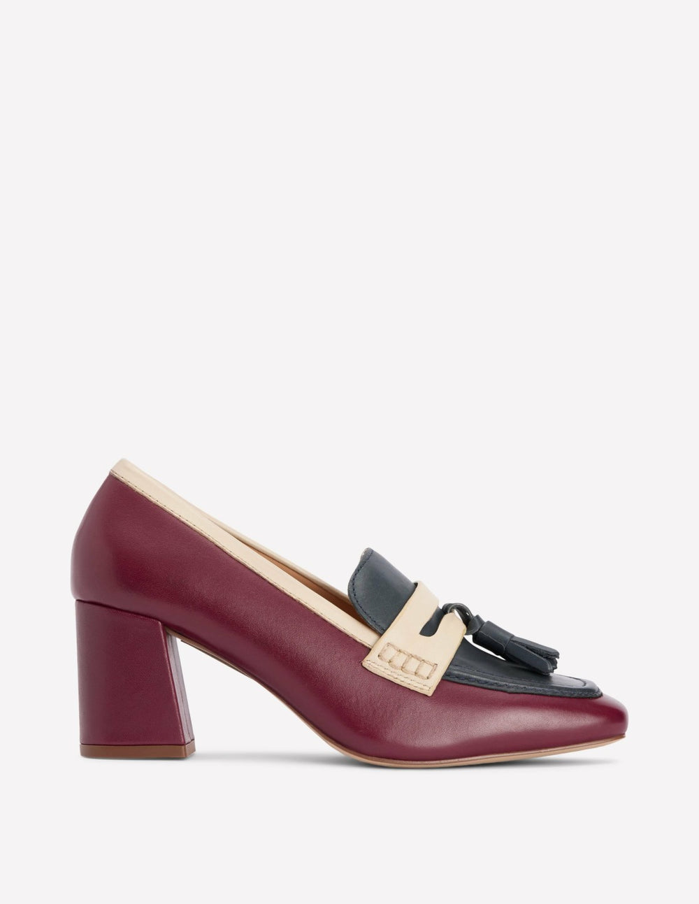 Sol Block Heeled Penny Loafers-Oxblood / Boden