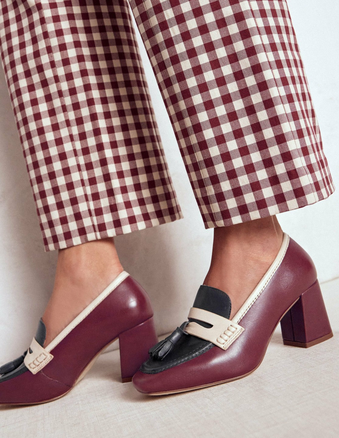Sol Block Heeled Penny Loafers-Oxblood / Boden