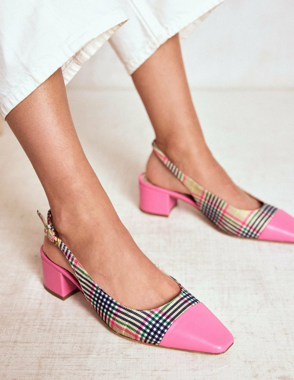 Ailsa Block Heel Slingbacks-Multi Check / Boden Online