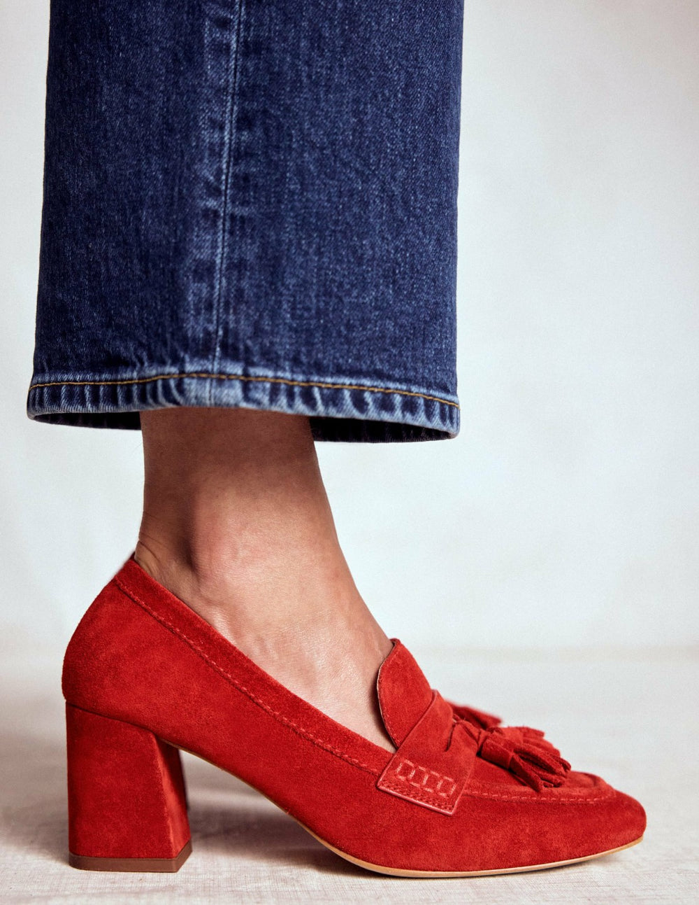 Sol Block Heeled Penny Loafers-Red / Boden On sale