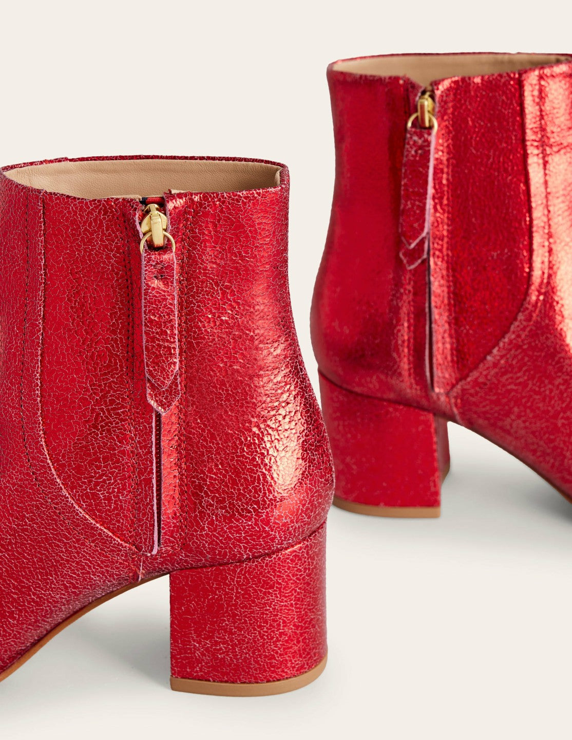 Block Heel Leather Ankle Boots-Red Metallic Leather / Boden
