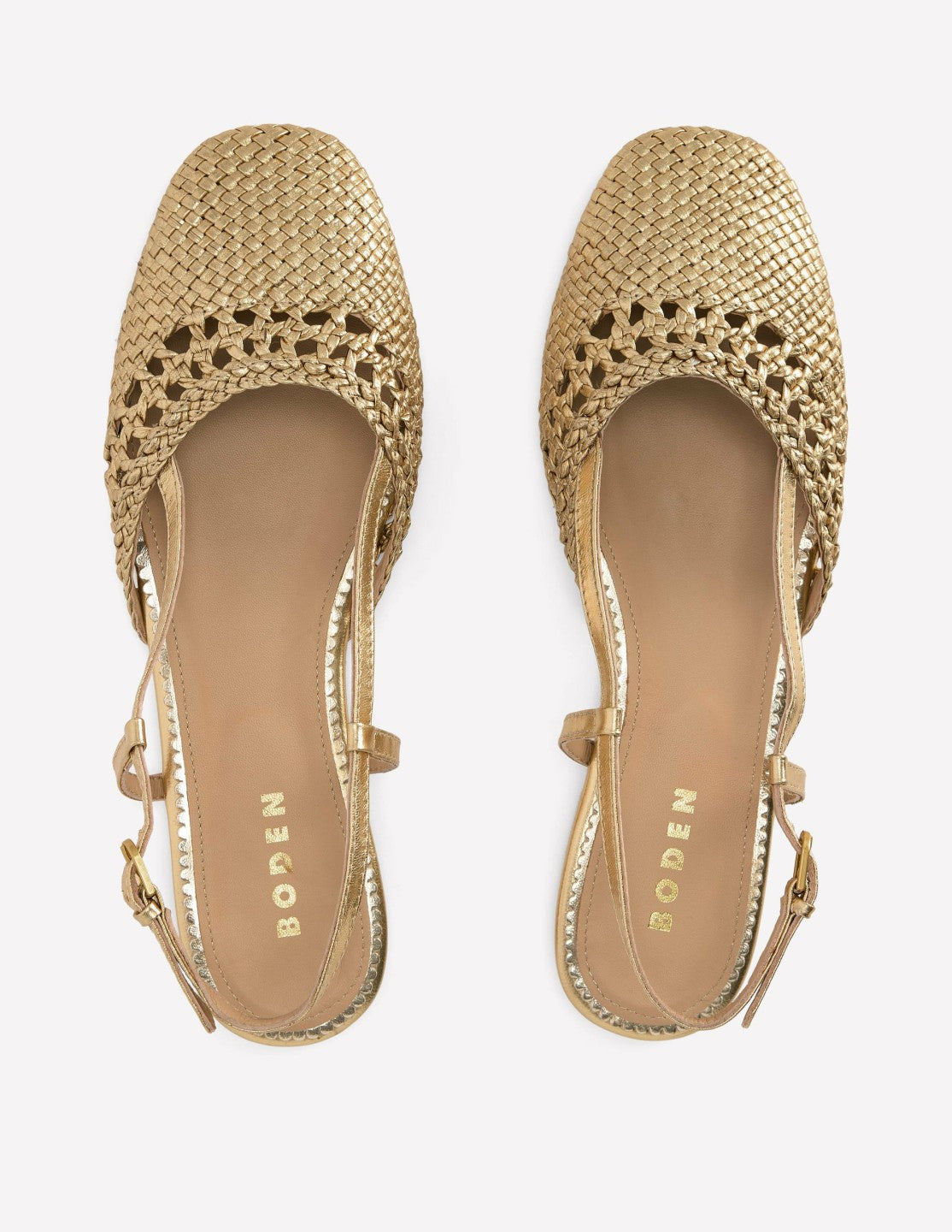 Woven Slingback Flats-Gold / Boden