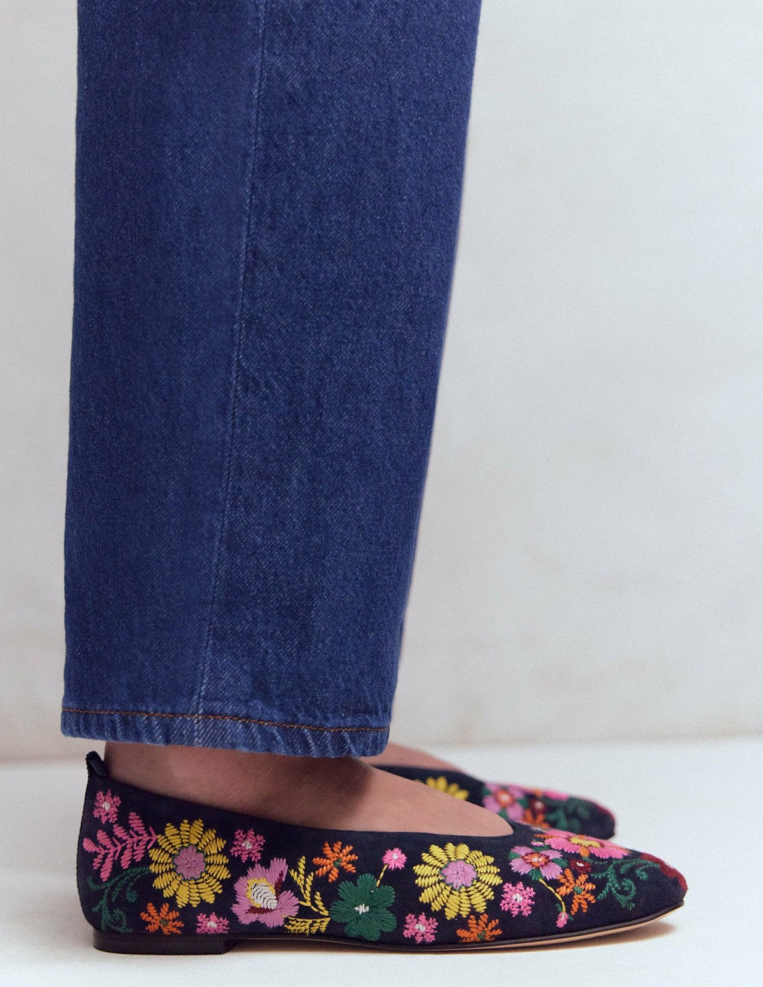 High Cut Ballet Flats-Navy/Embroidery / Boden Outlet