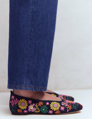 High Cut Ballet Flats-Navy/Embroidery / Boden Outlet