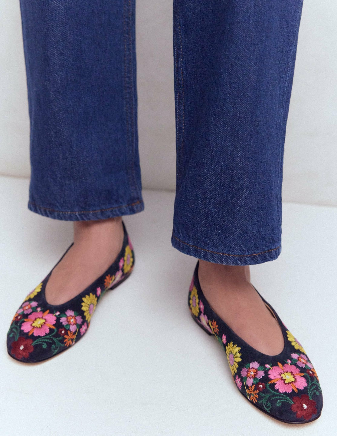 High Cut Ballet Flats-Navy/Embroidery / Boden Outlet
