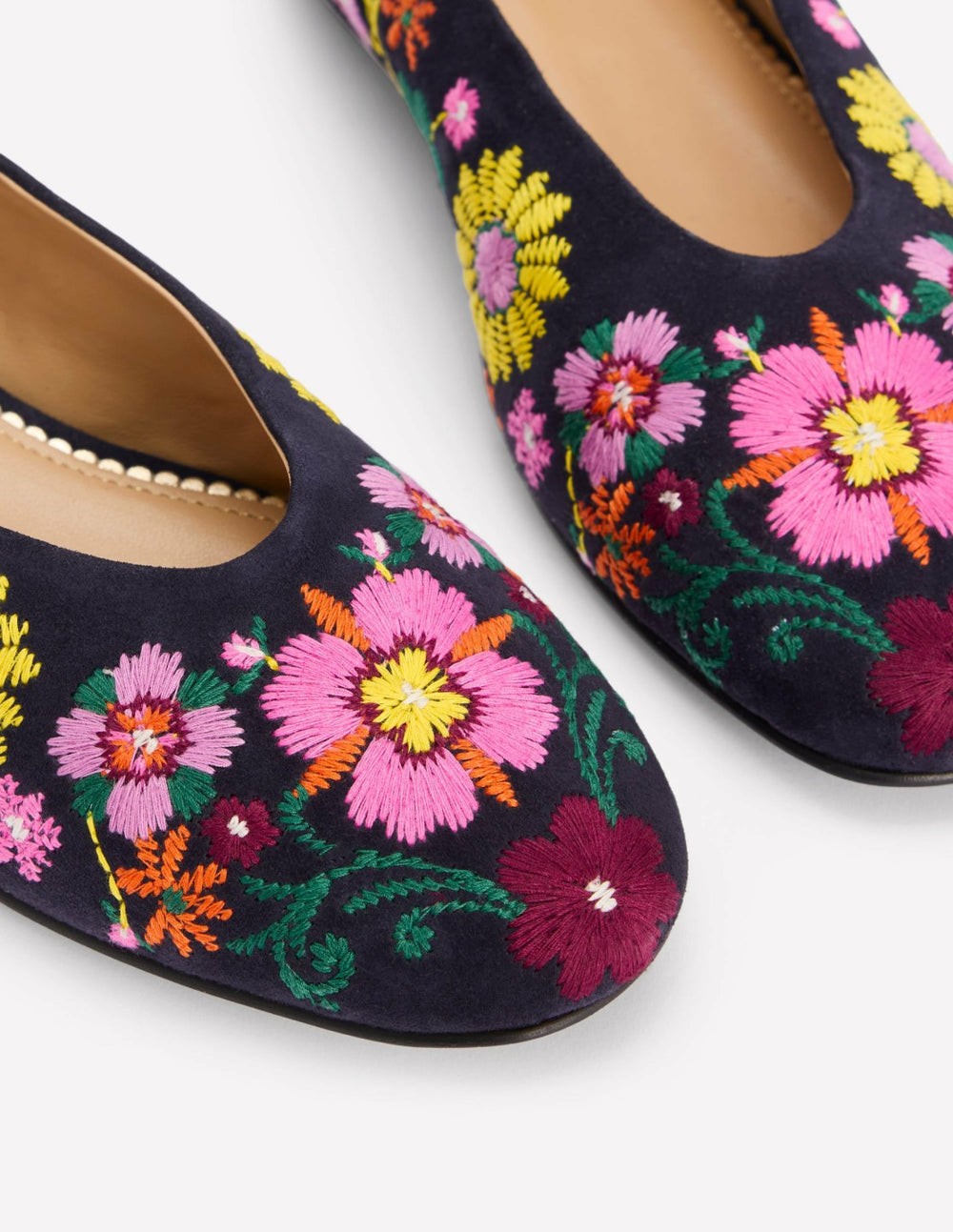 High Cut Ballet Flats-Navy/Embroidery / Boden Outlet