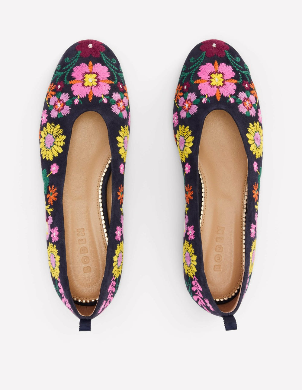 High Cut Ballet Flats-Navy/Embroidery / Boden Outlet