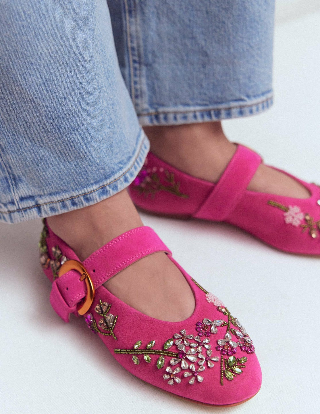 Kylie Flat Buckle Mary Janes-Embellished Pink / Boden Discount