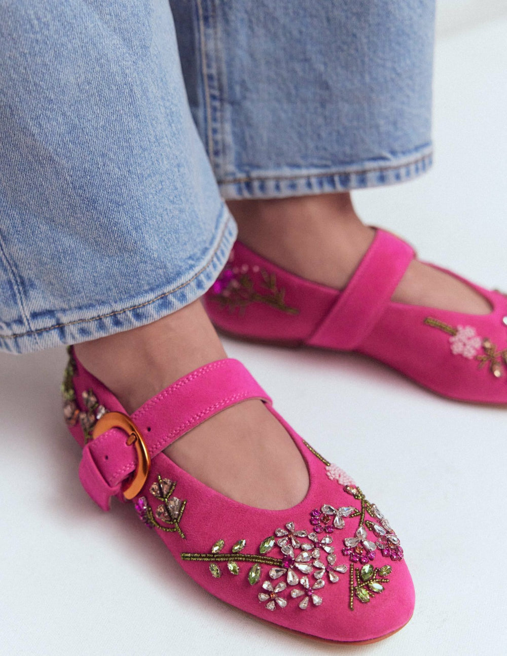 Kylie Flat Buckle Mary Janes-Embellished Pink / Boden Discount