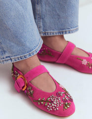 Kylie Flat Buckle Mary Janes-Embellished Pink / Boden Discount
