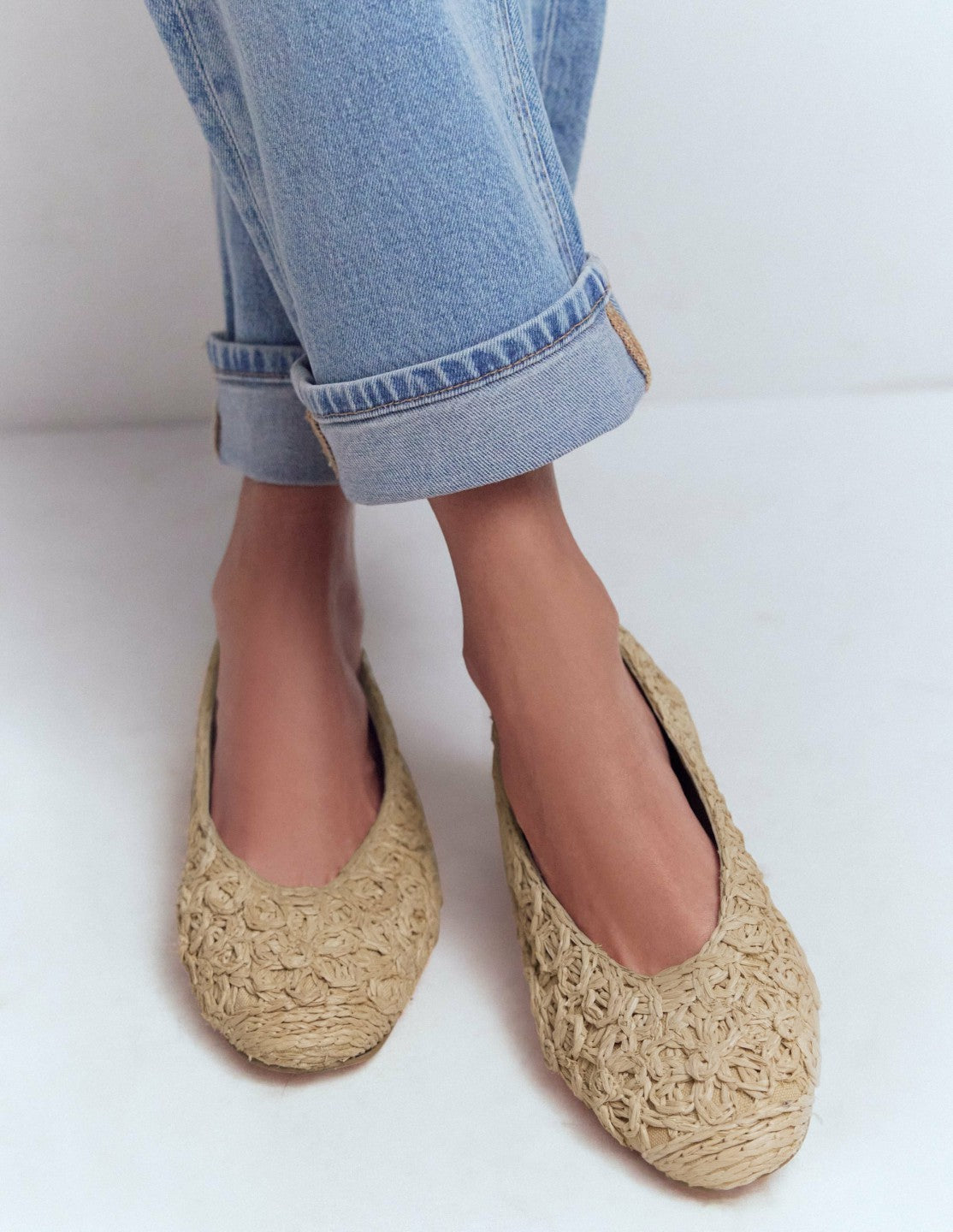 High Cut Ballet Flats-Flower Raffia / Boden On sale