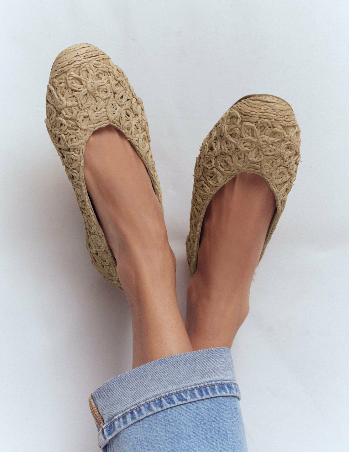 High Cut Ballet Flats-Flower Raffia / Boden On sale