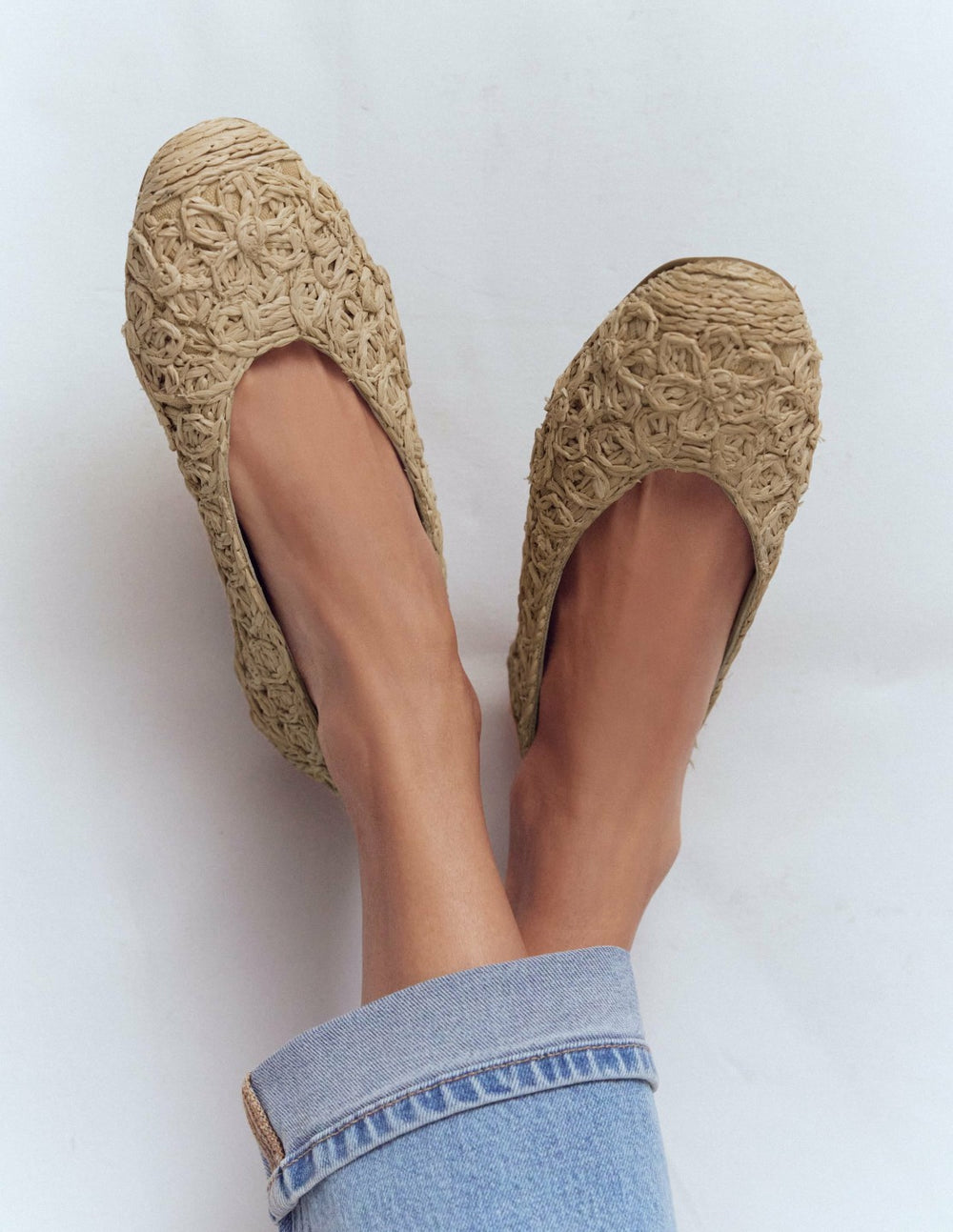 High Cut Ballet Flats-Flower Raffia / Boden On sale