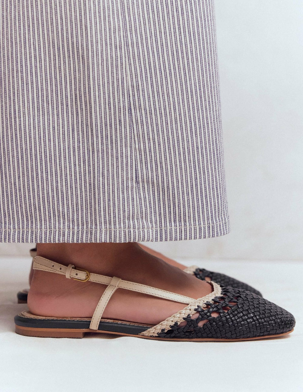 Woven Slingback Flats-Navy/Ivory / Boden Discount