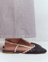 Woven Slingback Flats-Navy/Ivory / Boden Discount