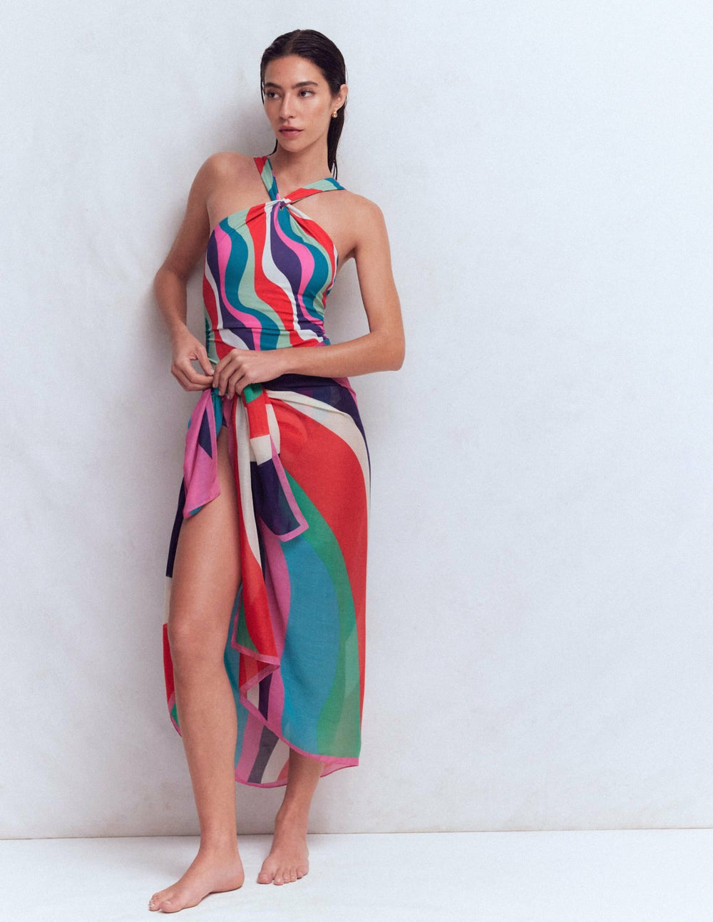 Printed Sarong Scarf-Multi, Rhythmic Wave / Boden On sale