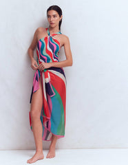 Printed Sarong Scarf-Multi, Rhythmic Wave / Boden On sale