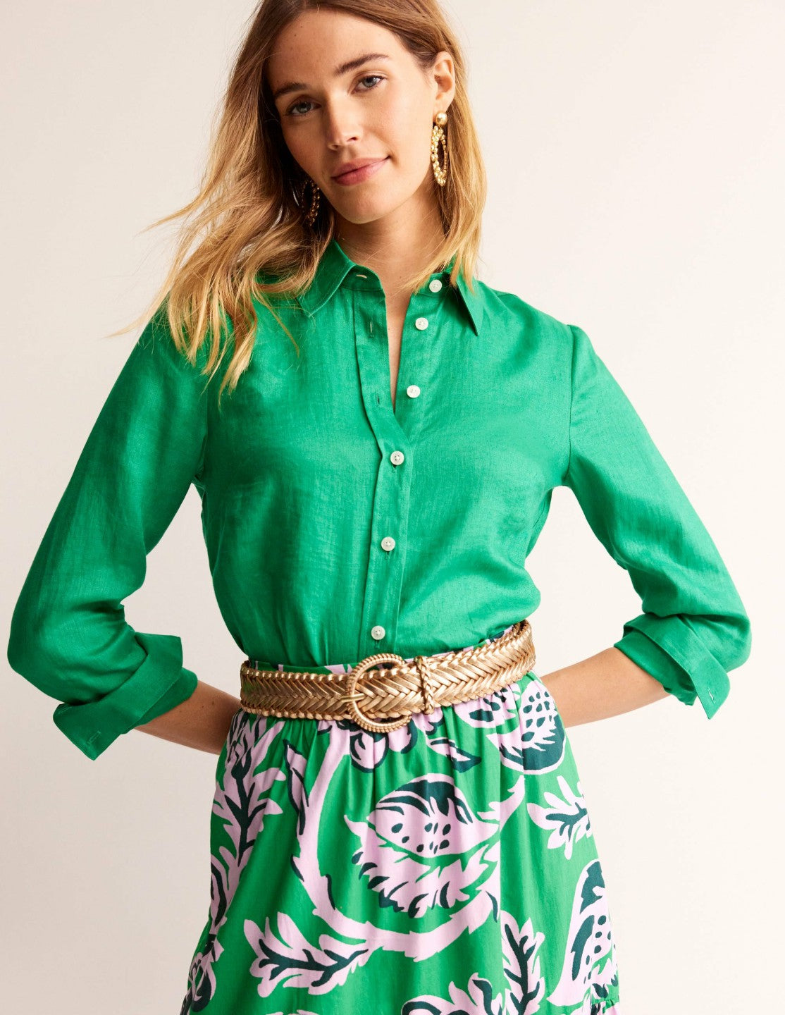 Woven Leather Belt-Gold / Boden Outlet