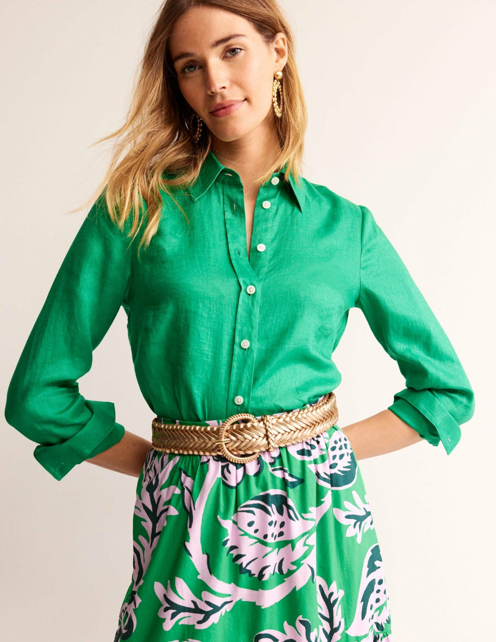Woven Leather Belt-Gold / Boden Outlet