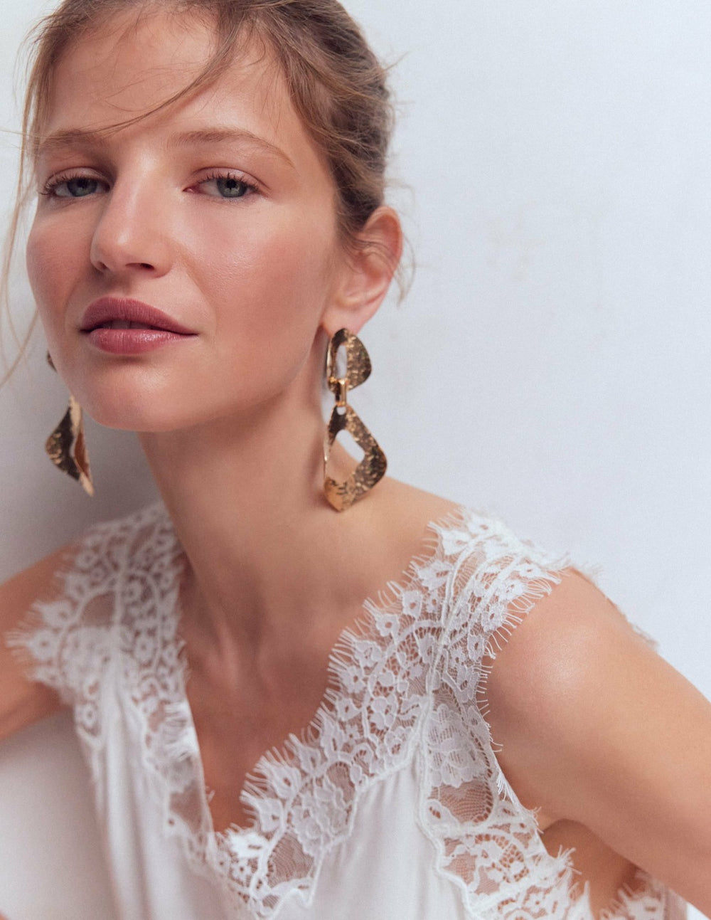 Hammered Double Earrings-Gold Colour / Boden