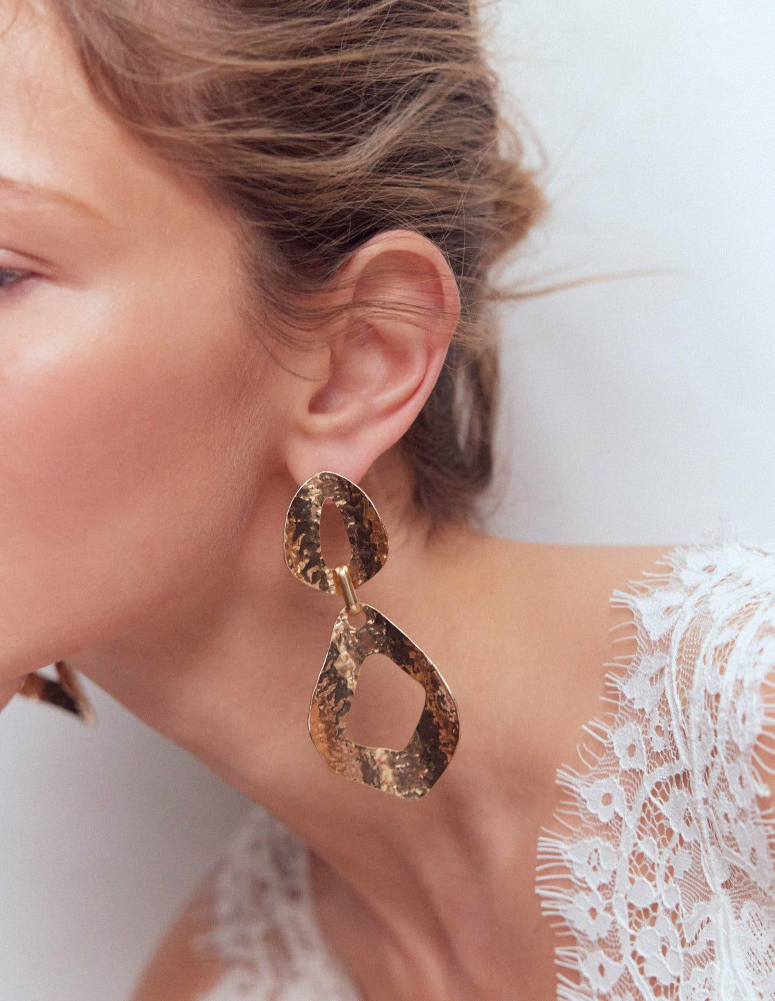Hammered Double Earrings-Gold Colour / Boden