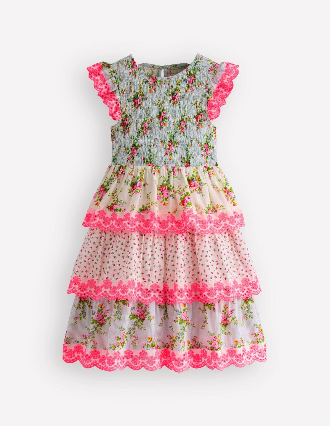 Tiered Lace Trim Dress-Festival Pink Ditsy Rose / Boden Sale