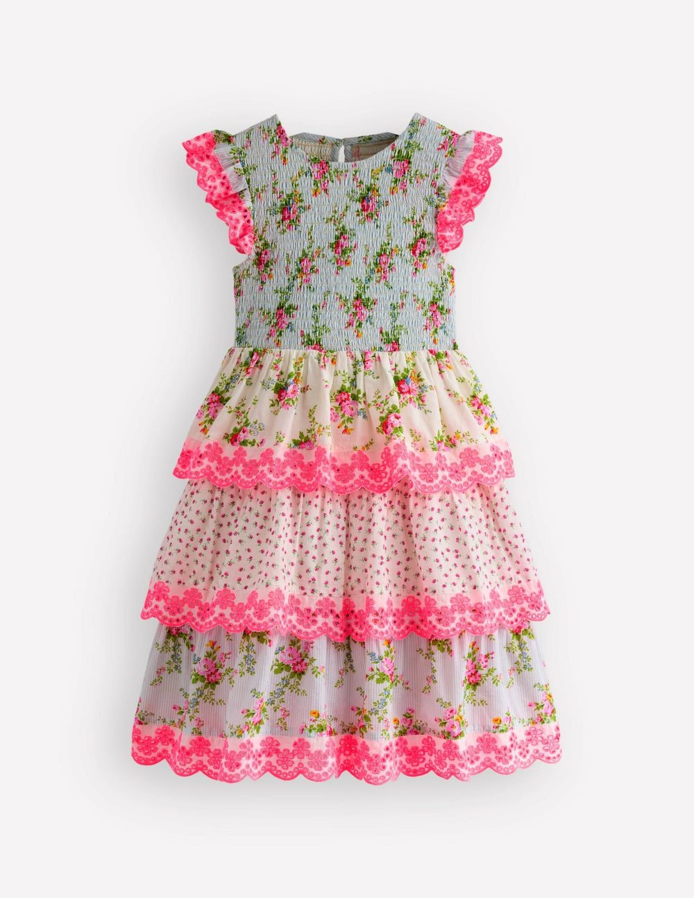 Tiered Lace Trim Dress-Festival Pink Ditsy Rose / Boden Sale