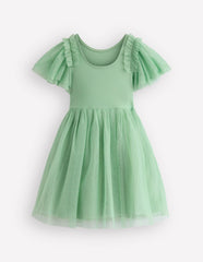 Short Sleeve Logo Tulle Dress-Green Jungle Animals / Boden On sale