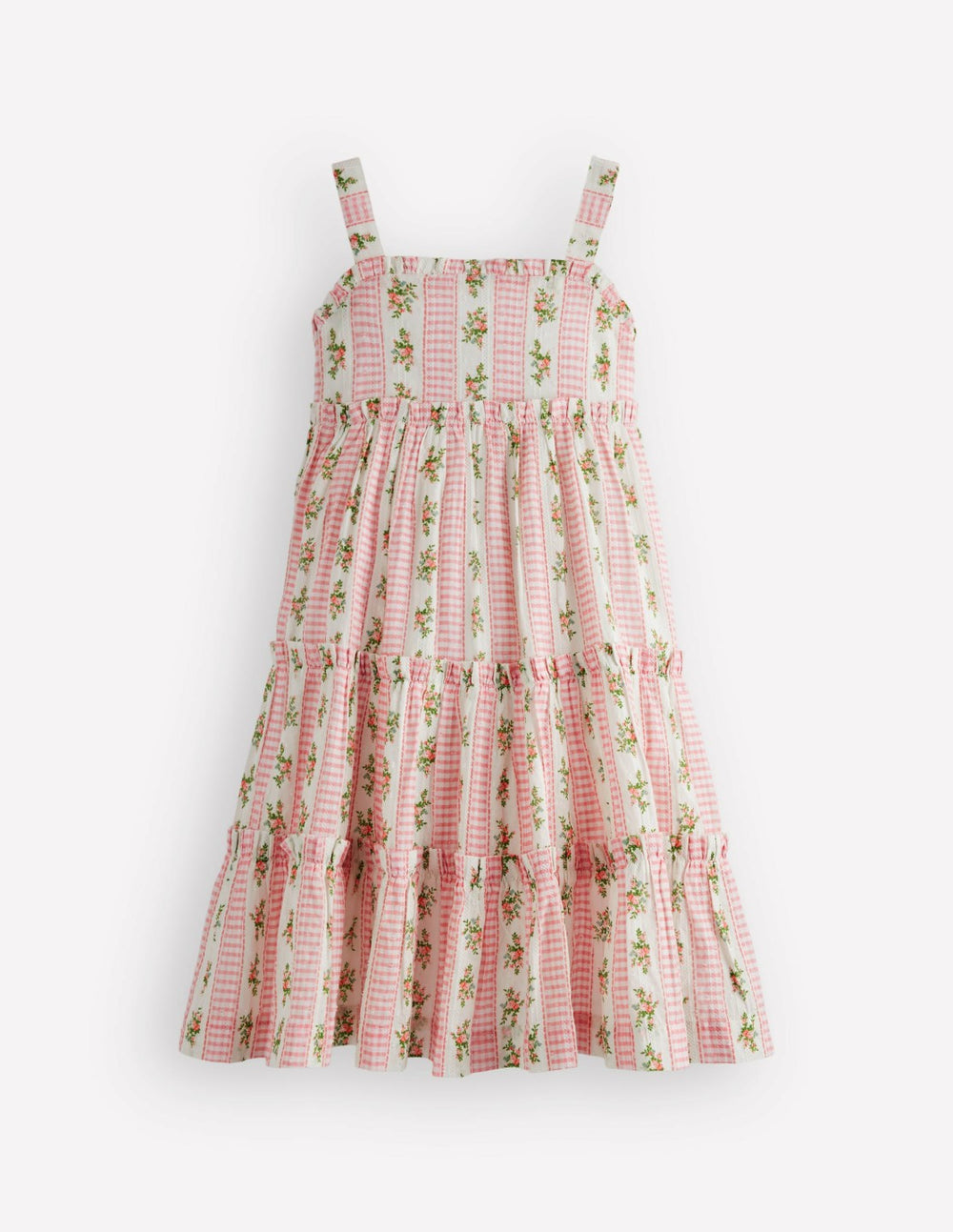 Tiered Midi Sundress-Soft Ivory Gingham Floral / Boden us
