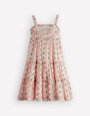 Tiered Midi Sundress-Soft Ivory Gingham Floral / Boden us