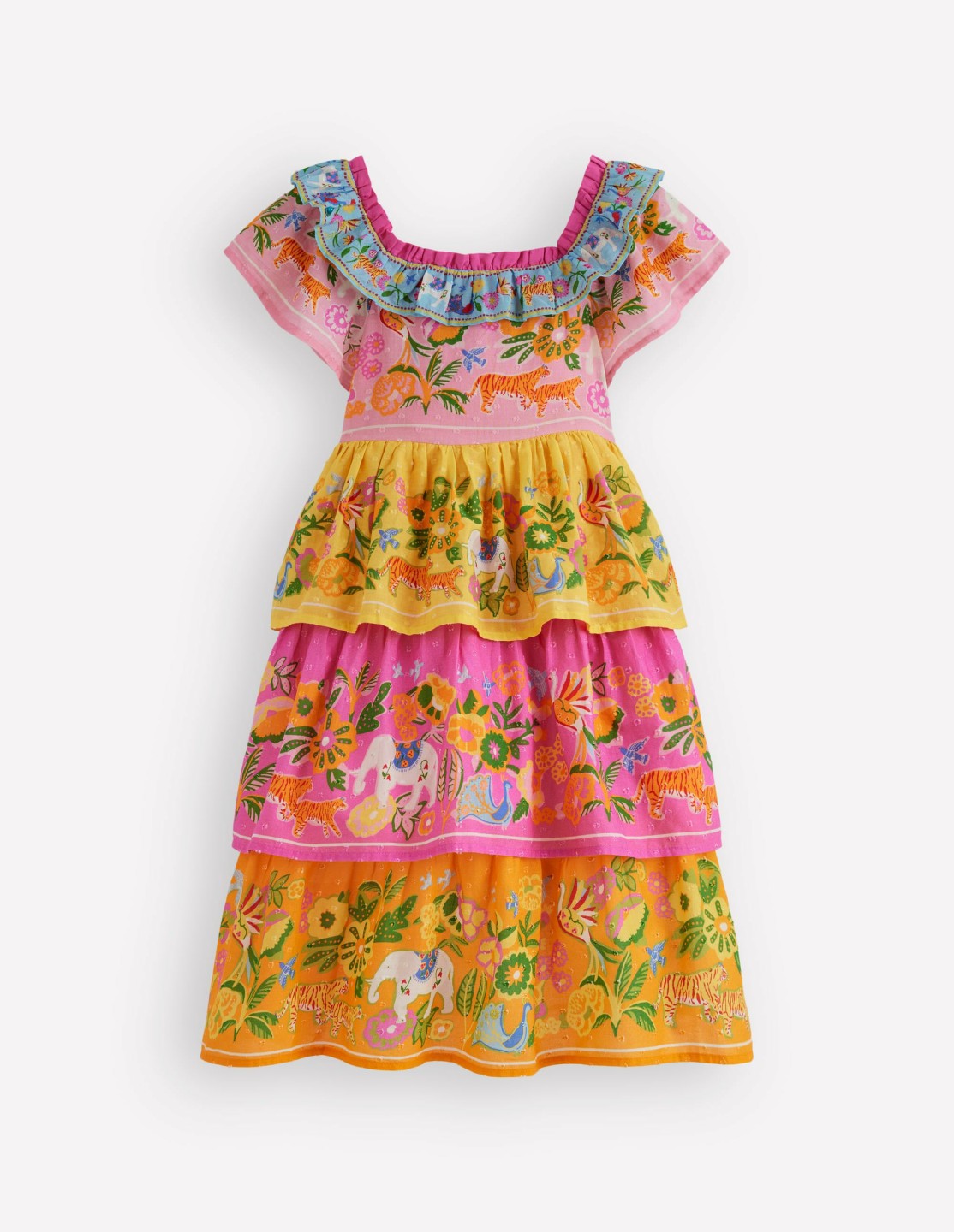 Tiered Ruffle Woven Dress-Sunflower Yellow Jungle Animal / Boden Sale
