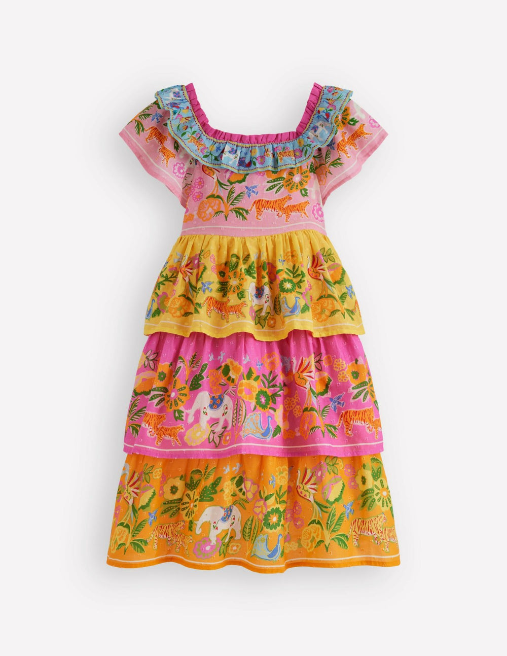 Tiered Ruffle Woven Dress-Sunflower Yellow Jungle Animal / Boden Sale