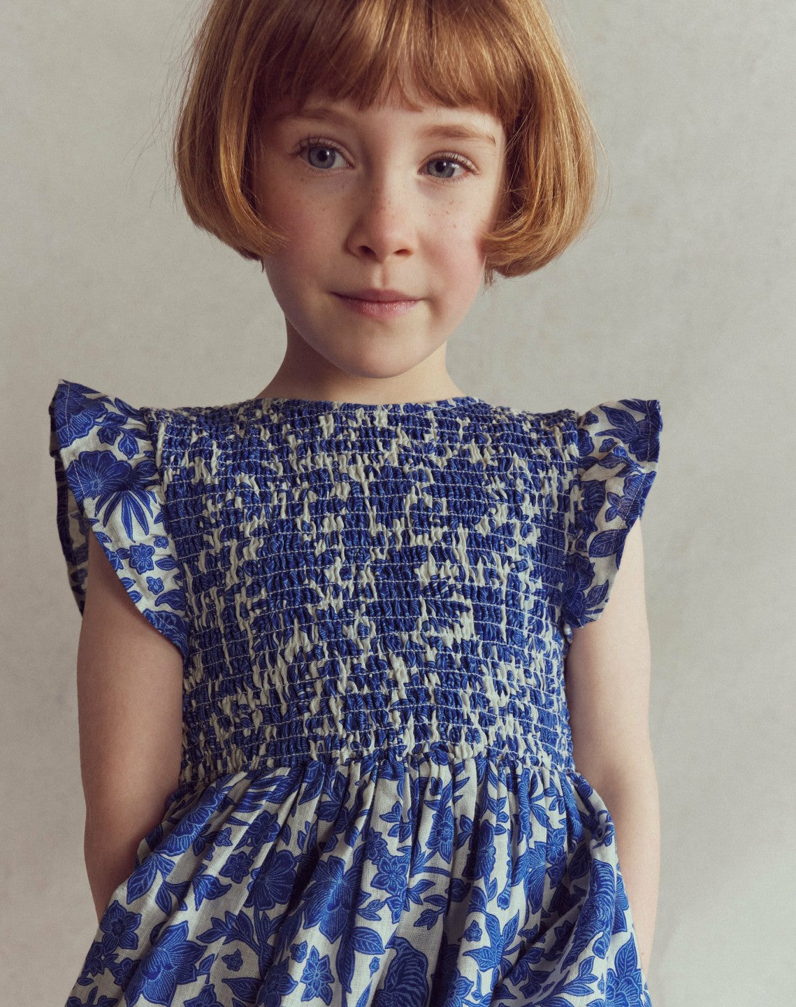 Bow Back Shirred Dress-Bright Blue Jungle Woodblock / Boden Discount
