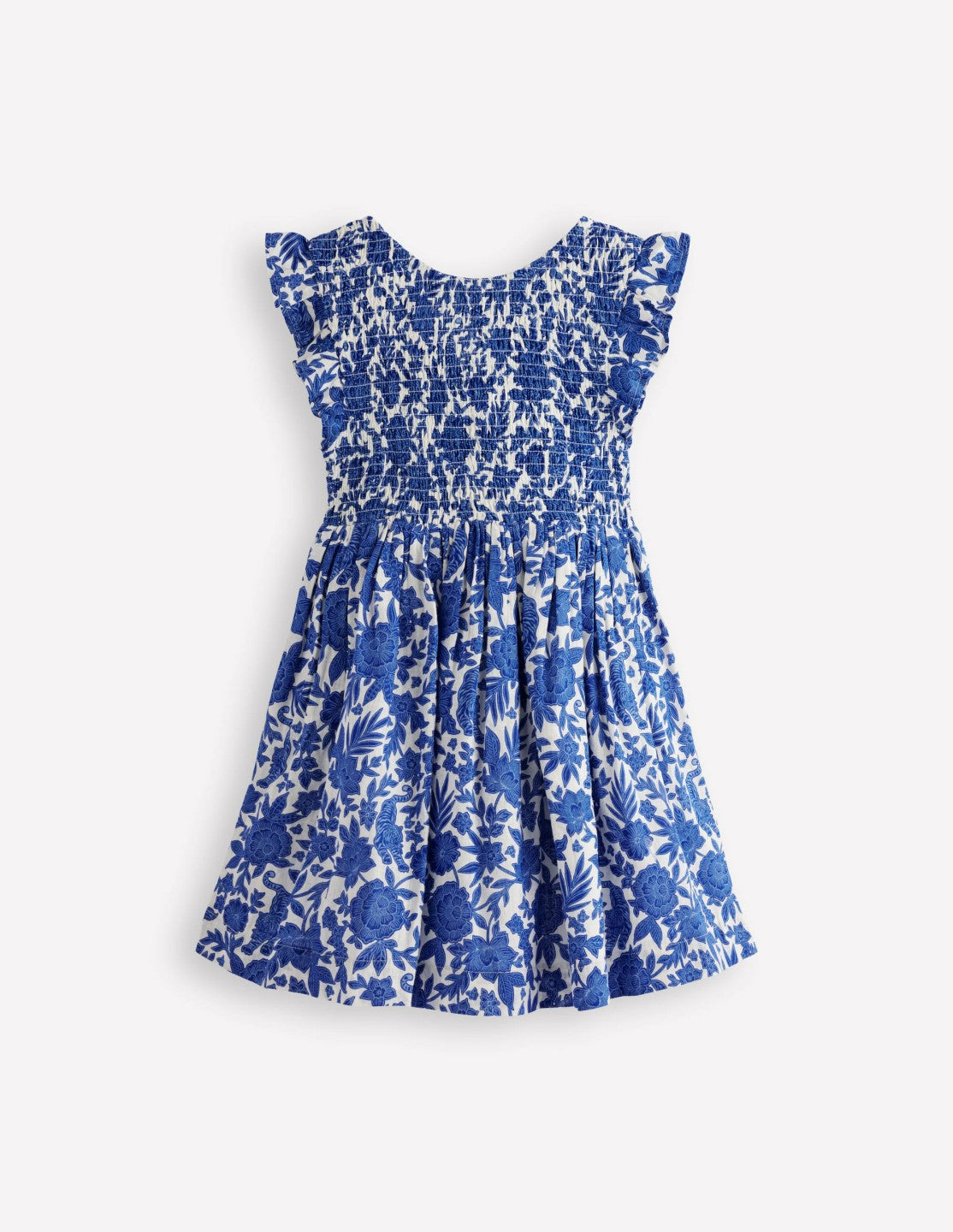 Bow Back Shirred Dress-Bright Blue Jungle Woodblock / Boden Discount