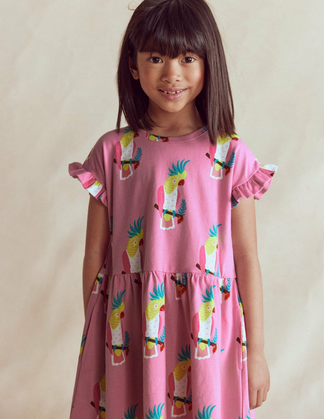 Jersey T-Shirt Dress-Flamingo Pink Tropical Bird / Boden On sale