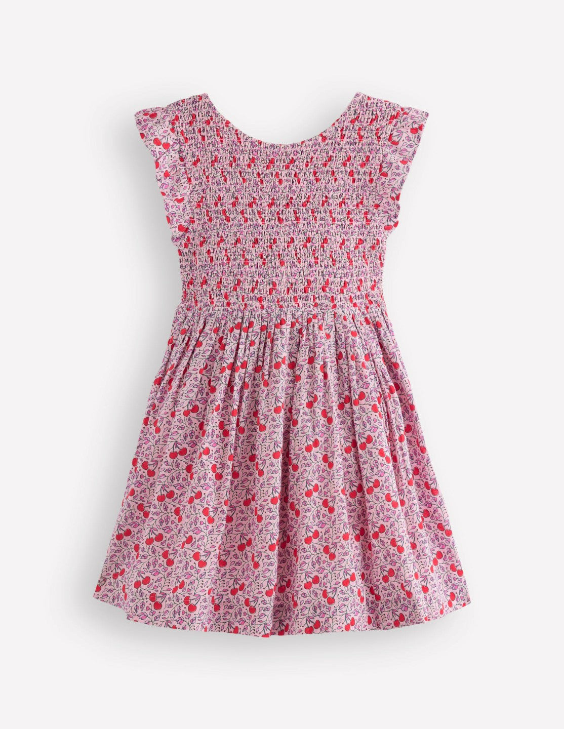 Bow Back Shirred Dress-Pink Cherries / Boden