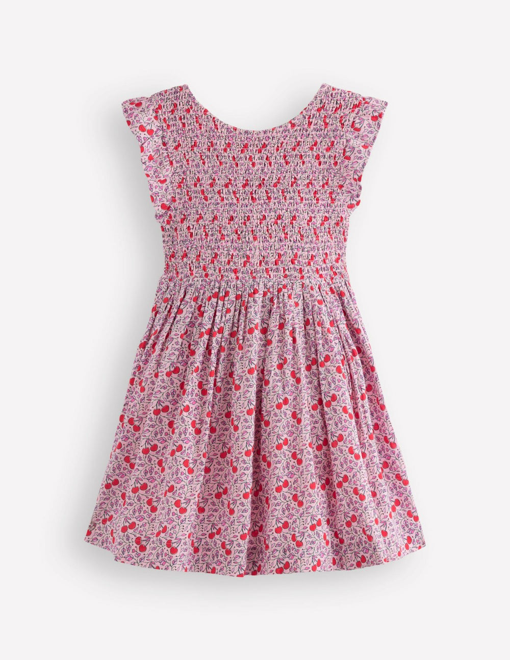Bow Back Shirred Dress-Pink Cherries / Boden