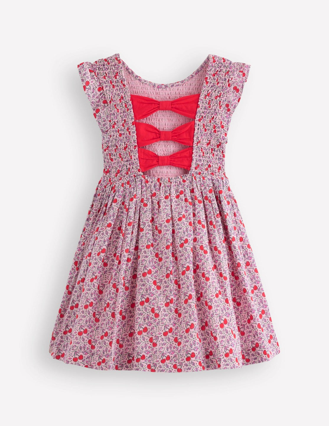 Bow Back Shirred Dress-Pink Cherries / Boden