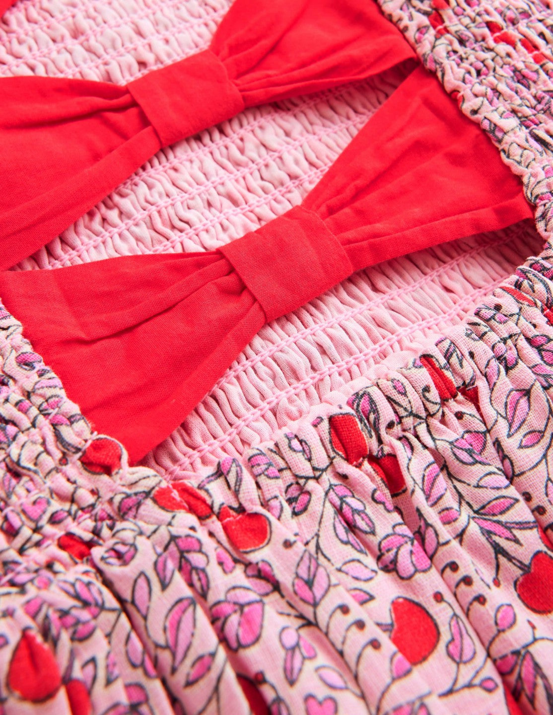 Bow Back Shirred Dress-Pink Cherries / Boden